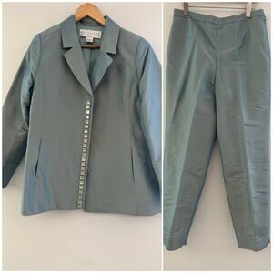 Doncaster 2 Piece Women's Suit Rayon Silk Blue Size 14 SG